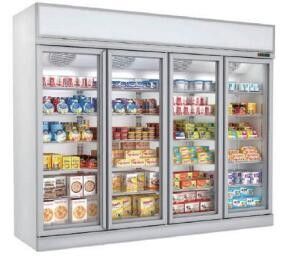 درب شیشه ای تجاری ایستاده فریزر 4 درب 3200L R404a هوا خنک کننده
